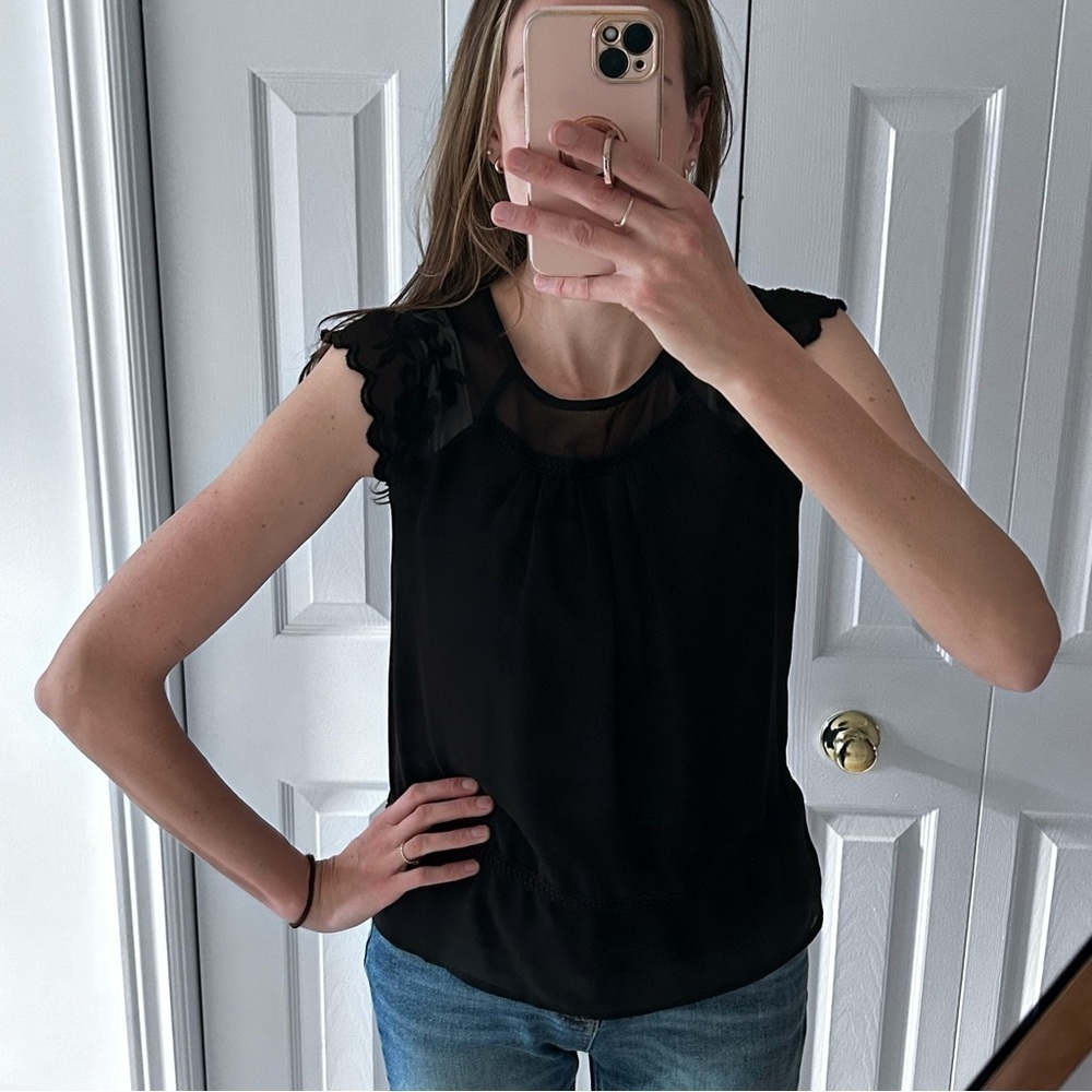 Vero Moda Embroidered Cap Sleeve Blouse Black Size Small